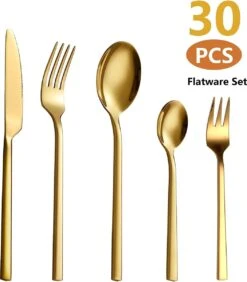 Cadeau 30-delige Gouden Zilverwerk Set Bestekset, Velaze 18/10 Roestvrijstalen Gebruiksvoorwerpen Service Voor 6 Personen Inclusief Dinerlepel, Diner Vork, Diner Mes, Dessertvork En Theelepel, Spiegel Gepolijst Ontwerp -Keukenproducten Winkel 1051x1200