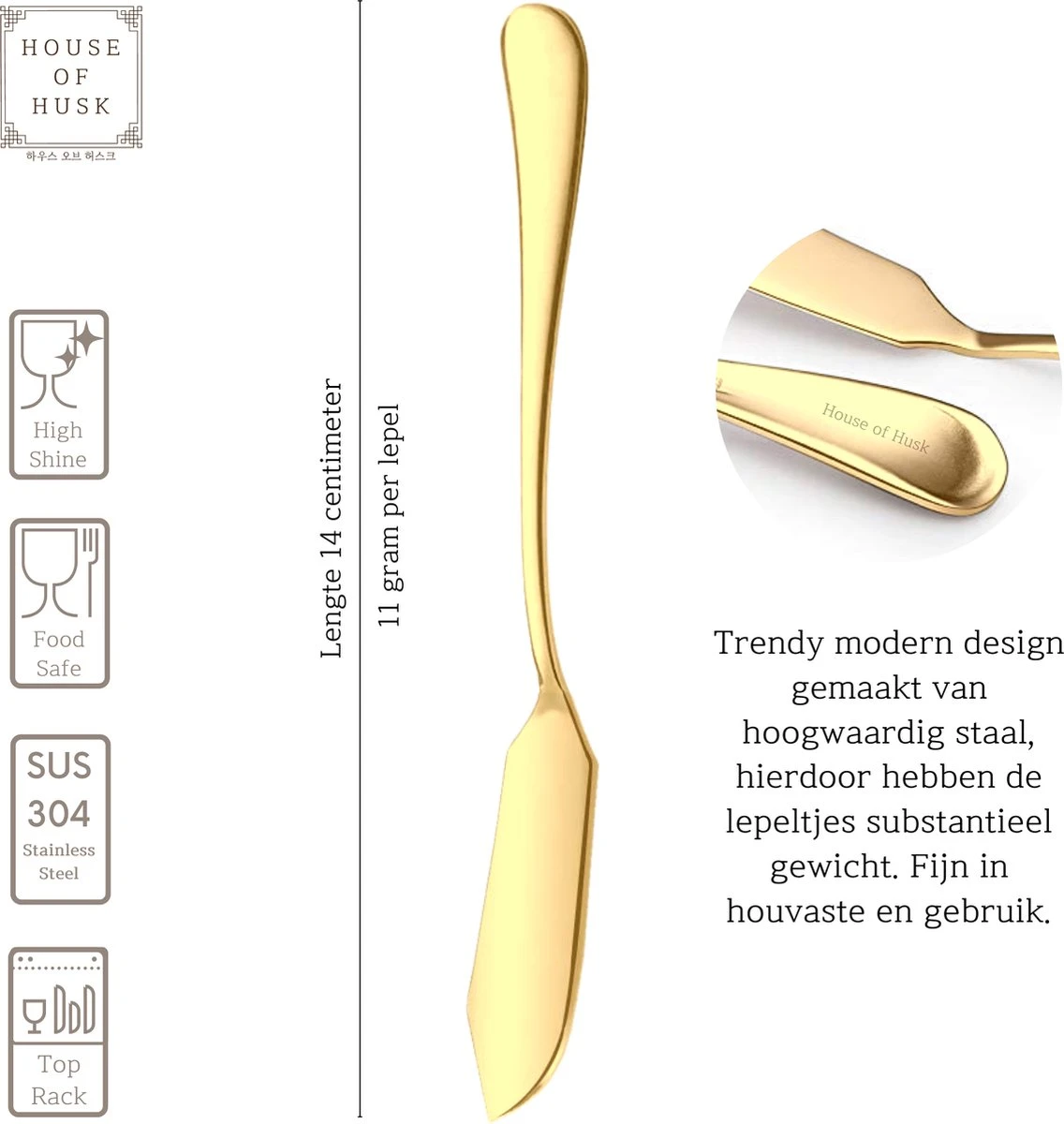 House Of Husk Botermesjes Set - Goud - RVS - Botermes - Smeermessen - Tapas Mesjes - 6 Stuks 4 House Of Husk Botermesjes Set - Goud - RVS - Botermes - Smeermessen - Tapas Mesjes - 6 Stuks - Afbeelding 2