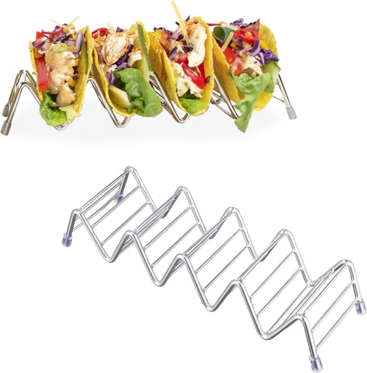 Krumble Taco Houder - Taco En Tortilla Houder Voor 4 Stuks - Serveerschalen - Koken & Tafelen - Kookgerei - Snack- & Tappasschalen - Metaal - Zilver 3 Krumble Taco Houder - Taco En Tortilla Houder Voor 4 Stuks - Serveerschalen - Koken & Tafelen - Kookgerei - Snack- & Tappasschalen - Metaal - Zilver