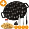 YUGN BLACK Poffertjespan Poffertjesmaker 6 Delige Set - 19 Poffertjes Incl Doseerfles Kwast Poffertjesvork Siliconen Ovenwanten - Platte Onderkant Poffertjespan Inductie Poffertjespan Elektrisch - Cadeau Tip -Keukenproducten Winkel 1196x1200