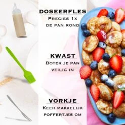IRONO Poffertjespan Set - Incl. Doseerfles, Kwast En Vork - Poffertjespan Inductie En Electrisch - Poffertjesmaker 19 Poffertjes - Poffertjes Maken - Spuitfles - Cadeau Voor Mannen En Vrouwen -Keukenproducten Winkel 1199x1200