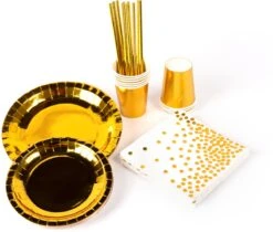 Festivz Wegwerp Servies Set - Gold - Verjaardag - Bruiloft - Feest - Borden Bekers Feestartikelen - Goud Feest