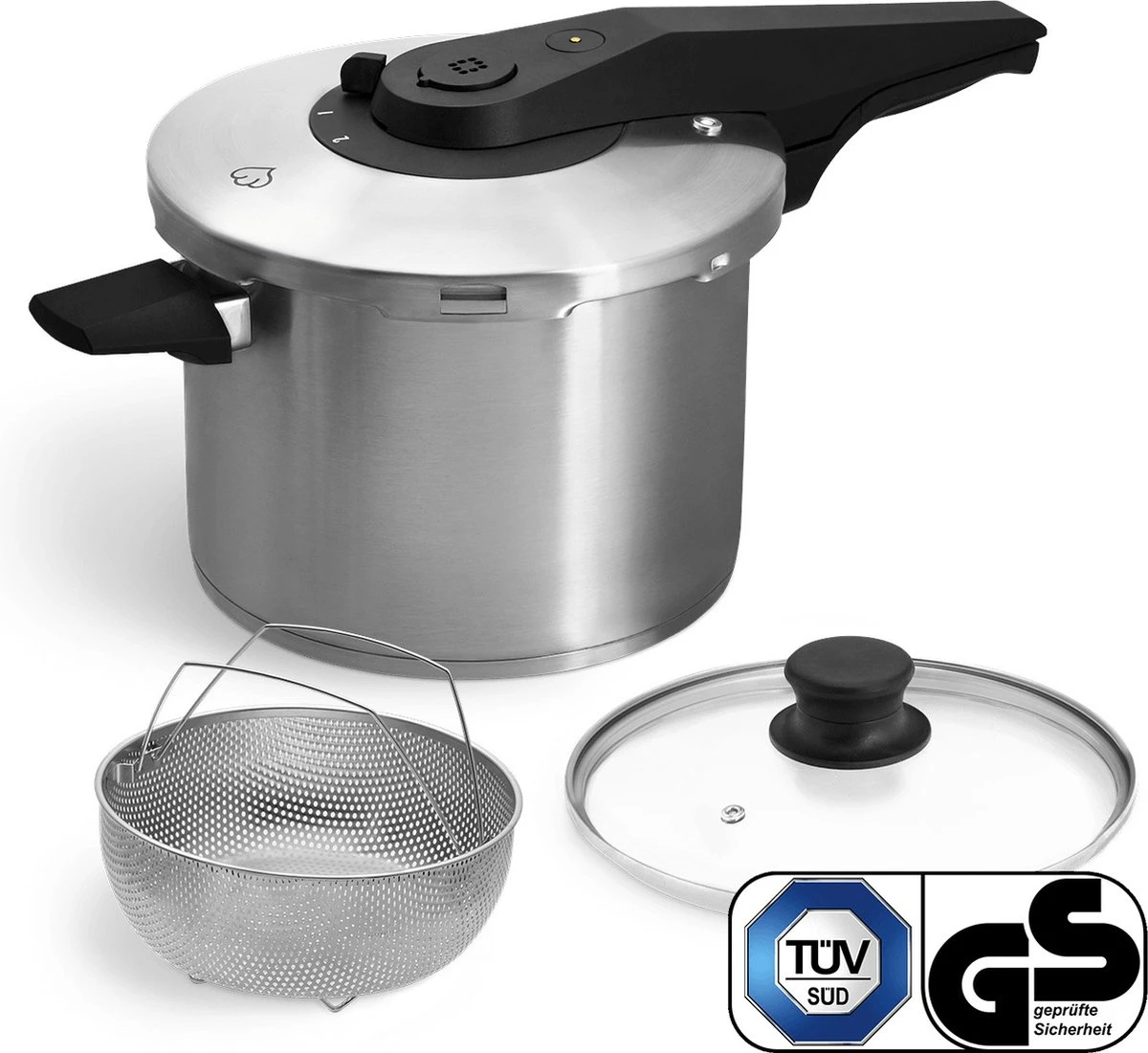Springlane Roestvrijstalen Snelkookpan - Inductie - Pressure Cooker - 6,0 L Met Stoommand 3 Springlane Roestvrijstalen Snelkookpan - Inductie - Pressure Cooker - 6,0 L Met Stoommand