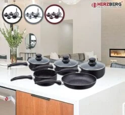 Herzberg HG-5003BK: 8 Pieces Marble Cookware Set - Black -Keukenproducten Winkel 1200x1109