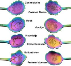 Fako Bijoux® - Bloemen Lepels Set - Theelepel / Koffielepel - 12cm - Regenboog - 8 Stuks -Keukenproducten Winkel 1200x1113 5