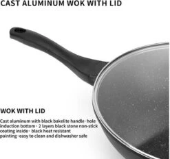 Royal Swiss WK30 - Wokpan - Ø 30 Cm - Marmeren Coating - Inductie - Met Glazen Deksel - PFAS-vrijs - Zwart -Keukenproducten Winkel 1200x1129