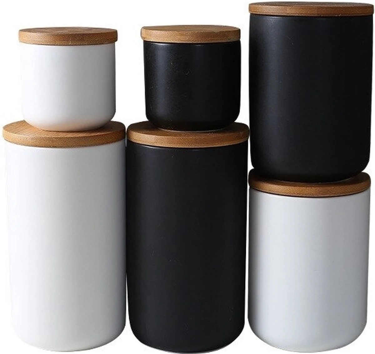 Voorraadpotten Keramiek - Suikerpot 3 Stuks - Deksel Bamboe - Luchtdict Voorraadbussen Potten - Zwart 4 Voorraadpotten Keramiek - Suikerpot 3 Stuks - Deksel Bamboe - Luchtdict Voorraadbussen Potten - Zwart - Afbeelding 2