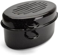 Emalia Geëmailleerde Braadpan Met Deksel 7L - Braadslede - Bakpan - Grillpan - Emaille - Zwart