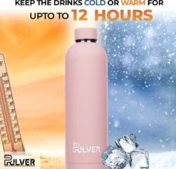 Pulver - RVS Thermosfles / Drinkfles – BPA Vrij – 750 Ml - Waterfles Met Draaidop – Drinkfles – Dubbele Isolatie - Rubberen Coating- Licht Roze -Keukenproducten Winkel 1200x1150