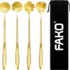 Fako Bijoux® - 4 Lange Lepels Bloem Motief - Latte Macchiato - Longdrink - Cocktail - Dessert - IJs - Koffie - Goud - 4 Stuks - Bewaarzakje -Keukenproducten Winkel 1200x1158 3