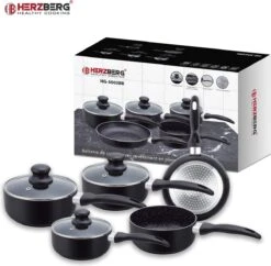 Herzberg HG-5003BK: 8 Pieces Marble Cookware Set - Black -Keukenproducten Winkel 1200x1175 1