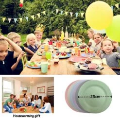 Onbreekbare Borden Van 25 Cm, 6-delige Set, Herbruikbare Platte Borden Met Luffas-afwasborstels, Eetborden, Kunststof, Licht Voor Feestjes, Kamperen, BBQ/pizza, Magnetronbestendig, Vaatwasmachinebestendig, BPA-vrij (veelkleurig) -Keukenproducten Winkel 1200x1182 4