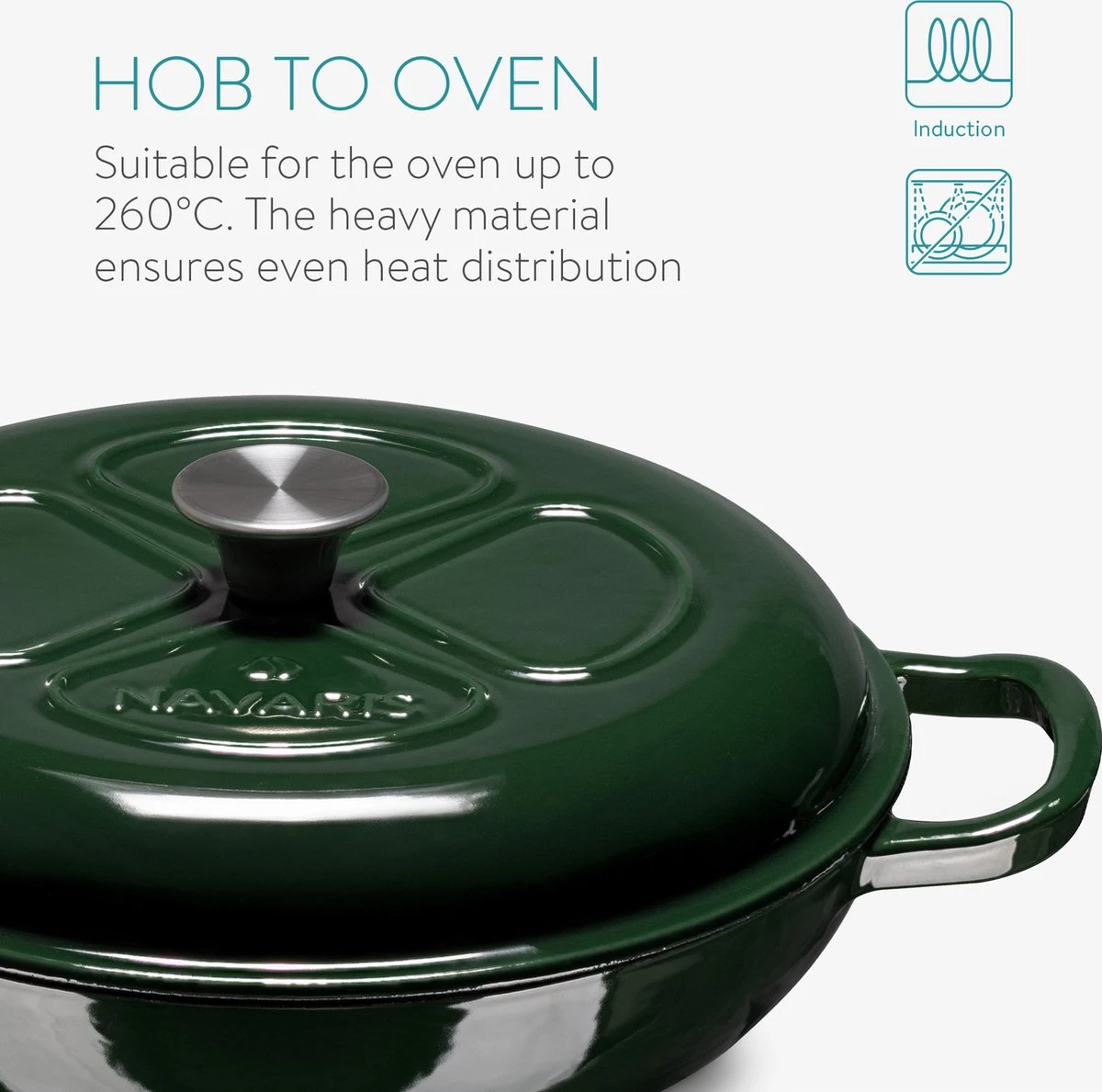 Navaris Gietijzeren Stoofpan Met Deksel- 3,5 Liter Gietijzeren Ovenschaal Van Email - Geschikt Voor Alle Warmtebronnen - Groen 8 Navaris Gietijzeren Stoofpan Met Deksel- 3,5 Liter Gietijzeren Ovenschaal Van Email - Geschikt Voor Alle Warmtebronnen - Groen - Afbeelding 6