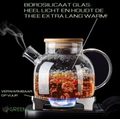 GREENKY Glazen Theepot Met Filter En Bamboe Deksel- Theekan - Duurzaam - Filter - Theehouder - Theeglas - Fruitkan - Schenkkan - Teapot - 1Liter - 1000ml -Keukenproducten Winkel 1200x1189 3