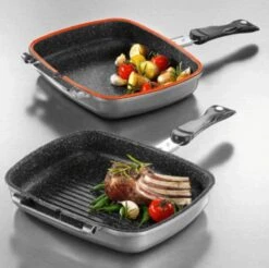 Herenthal Dubbele Grillpan - Ø 28 Cm - Koekenpan - Keramische Pan - Marmeren Coating Met Antiaanbaklaag - PFAS & PFOA Vrij - Pan - Grill - Vermindert Geur, Rook En Oliespatten - Zilver -Keukenproducten Winkel 1200x1195 1