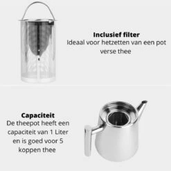 Castagnola Theepot Met Filter – Theekan – Theepot Dubbelwandig – Theepot Roestvrijstaal – Hoogwaardig RVS – 1 Liter – 5 Kopjes Thee – Zilver Glans 13 Castagnola Theepot Met Filter – Theekan – Theepot Dubbelwandig – Theepot Roestvrijstaal – Hoogwaardig RVS – 1 Liter – 5 Kopjes Thee – Zilver Glans -Keukenproducten Winkel 1200x1195 11