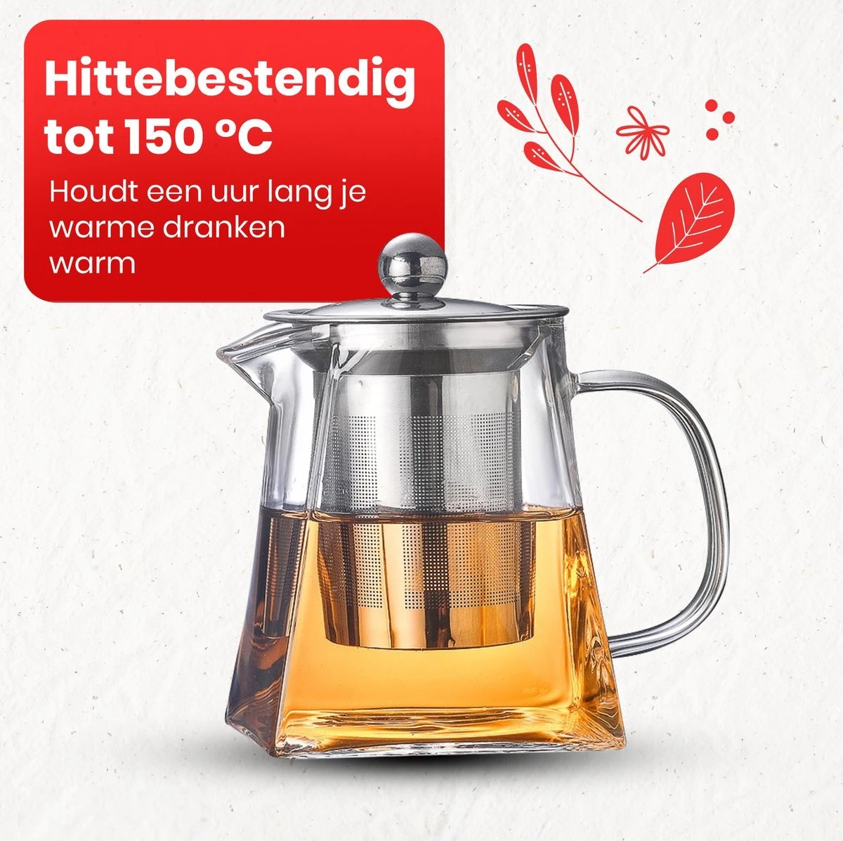 Procidi® Glazen Theepot Met Filter - Theekan Met Infuser - Dubbelwandig Borosilicaat Glas - Thee Thermoskan - Koffiekan 950 ML - Teapot 5 Procidi® Glazen Theepot Met Filter - Theekan Met Infuser - Dubbelwandig Borosilicaat Glas - Thee Thermoskan - Koffiekan 950 ML - Teapot - Afbeelding 3