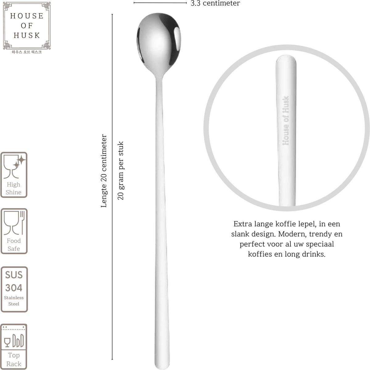 House Of Husk Latte Macchiato Lepels Set - Lange Theelepels - Koffielepels - Longdrinklepels - Sorbetlepels - Barlepel - RVS - 6 Stuks - 20CM - Zilver 4 House Of Husk Latte Macchiato Lepels Set - Lange Theelepels - Koffielepels - Longdrinklepels - Sorbetlepels - Barlepel - RVS - 6 Stuks - 20CM - Zilver - Afbeelding 2