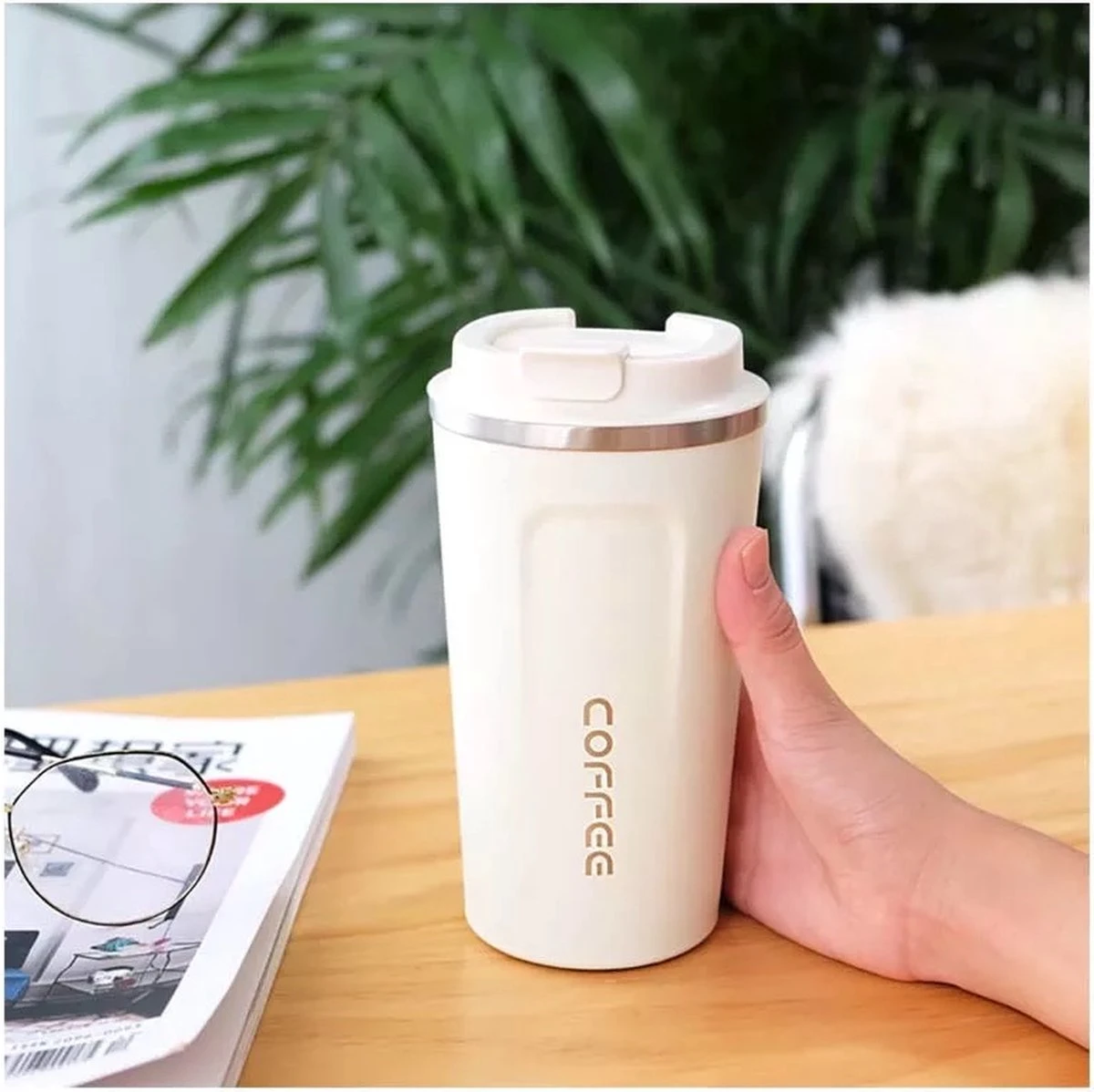 Koffiebeker To Go - RVS Thermosbeker - Drinkfles - Herbruikbare Koffiebeker - 500 Ml - Wit 5 Koffiebeker To Go - RVS Thermosbeker - Drinkfles - Herbruikbare Koffiebeker - 500 Ml - Wit - Afbeelding 3