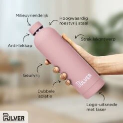 Pulver - RVS Thermosfles / Drinkfles – BPA Vrij – 750 Ml - Waterfles Met Draaidop – Drinkfles – Dubbele Isolatie - Rubberen Coating- Licht Roze -Keukenproducten Winkel 1200x1200 1138