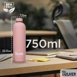 Pulver - RVS Thermosfles / Drinkfles – BPA Vrij – 750 Ml - Waterfles Met Draaidop – Drinkfles – Dubbele Isolatie - Rubberen Coating- Licht Roze -Keukenproducten Winkel 1200x1200 1139