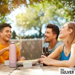 Pulver - RVS Thermosfles / Drinkfles – BPA Vrij – 750 Ml - Waterfles Met Draaidop – Drinkfles – Dubbele Isolatie - Rubberen Coating- Licht Roze -Keukenproducten Winkel 1200x1200 1140