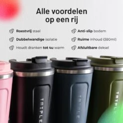 Triple J® Koffiebeker To Go - Thermosbeker - BPA & Lekvrij - 380ml - Groen -Keukenproducten Winkel 1200x1200 1255