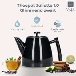 Vaja® Theepot Juliette Met Filter - Dubbelwandig -Theekan 1.0L - Glimmend Zwart -Keukenproducten Winkel 1200x1200 1322