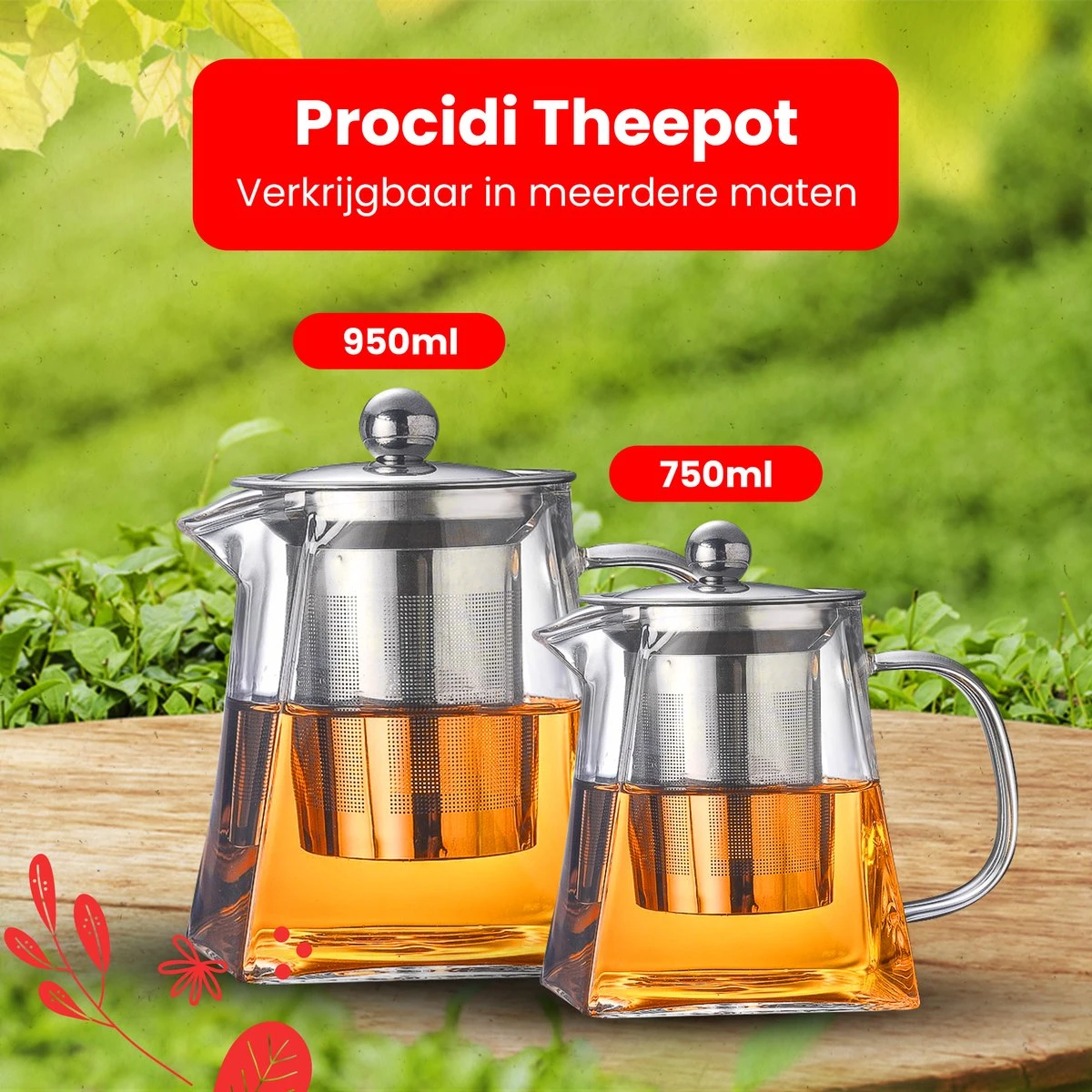 Procidi® Glazen Theepot Met Filter - Theekan Met Infuser - Dubbelwandig Borosilicaat Glas - Thee Thermoskan - Koffiekan 950 ML - Teapot 4 Procidi® Glazen Theepot Met Filter - Theekan Met Infuser - Dubbelwandig Borosilicaat Glas - Thee Thermoskan - Koffiekan 950 ML - Teapot - Afbeelding 2