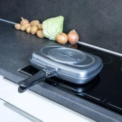 Herenthal Dubbele Grillpan - Ø 28 Cm - Koekenpan - Keramische Pan - Marmeren Coating Met Antiaanbaklaag - PFAS & PFOA Vrij - Pan - Grill - Vermindert Geur, Rook En Oliespatten - Zilver -Keukenproducten Winkel 1200x1200 425