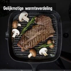 Daumonet Auguste Noir Gietijzeren Grillpan - Steakpan Zwart - PFAS & PFOA Vrij - Vierkant Met Schenktuit - 23,5 Cm - 2 Liter - Emaille - Alle Warmtebronnen - Elektrisch - Gas - Halogeen - Inductie - Keramisch -Keukenproducten Winkel 1200x1200 457