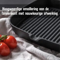Daumonet Auguste Noir Gietijzeren Grillpan - Steakpan Zwart - PFAS & PFOA Vrij - Vierkant Met Schenktuit - 23,5 Cm - 2 Liter - Emaille - Alle Warmtebronnen - Elektrisch - Gas - Halogeen - Inductie - Keramisch -Keukenproducten Winkel 1200x1200 460
