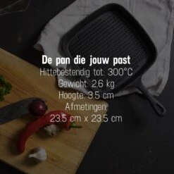 Daumonet Auguste Noir Gietijzeren Grillpan - Steakpan Zwart - PFAS & PFOA Vrij - Vierkant Met Schenktuit - 23,5 Cm - 2 Liter - Emaille - Alle Warmtebronnen - Elektrisch - Gas - Halogeen - Inductie - Keramisch -Keukenproducten Winkel 1200x1200 463