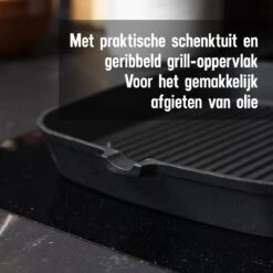 Daumonet Auguste Noir Gietijzeren Grillpan - Steakpan Zwart - PFAS & PFOA Vrij - Vierkant Met Schenktuit - 23,5 Cm - 2 Liter - Emaille - Alle Warmtebronnen - Elektrisch - Gas - Halogeen - Inductie - Keramisch -Keukenproducten Winkel 1200x1200 464