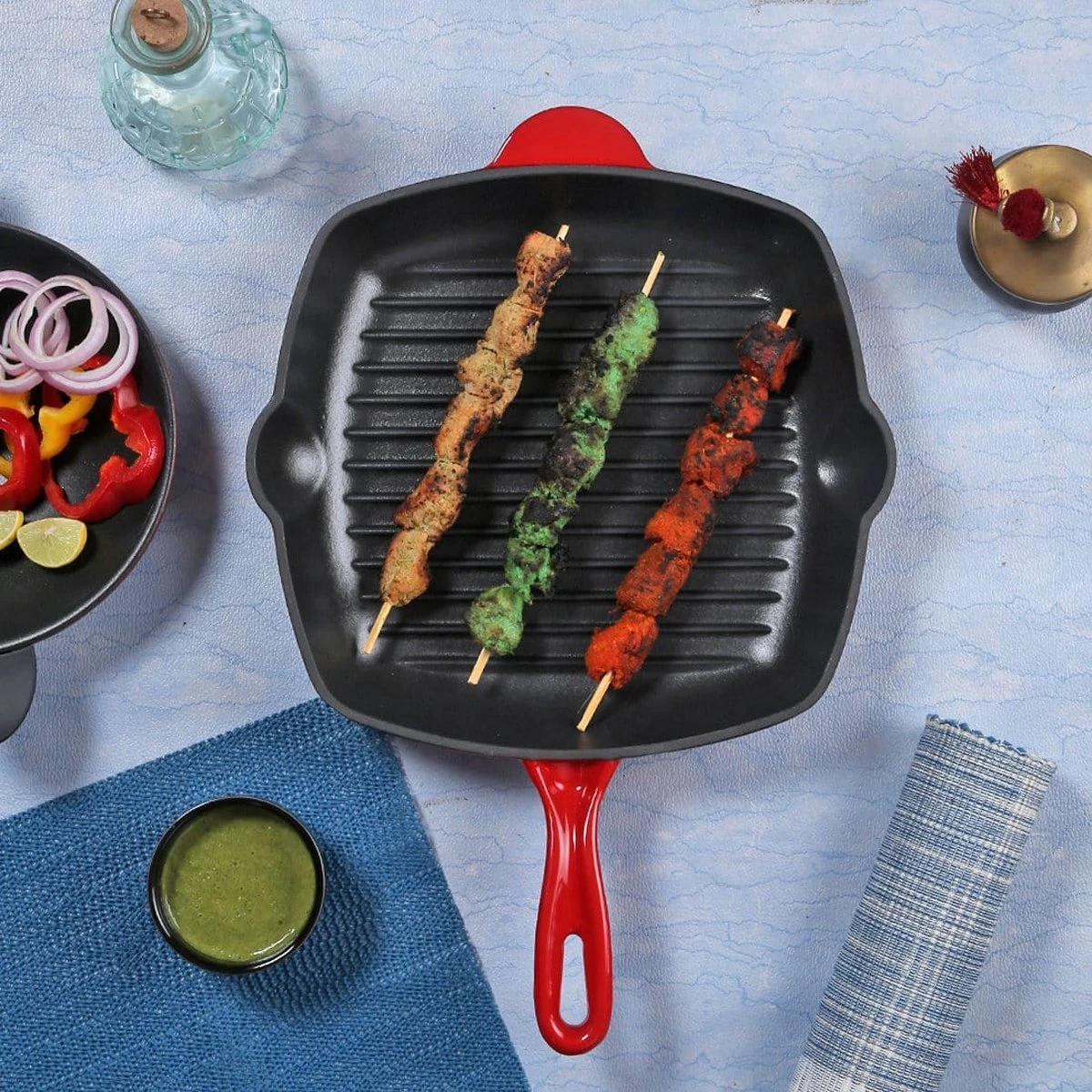 Cdealsz® Grillpan Gietijzer - Inductie - Rood - 28 Cm 4 Cdealsz® Grillpan Gietijzer - Inductie - Rood - 28 Cm - Afbeelding 2