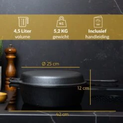 Chefarone Gietijzeren Pan - 2-in-1 Braadpan Inclusief Deksel - Geschikt Voor Alle Warmtebronnen -Keukenproducten Winkel 1200x1200 527