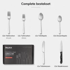 Deleca 12 Persoons Bestekset (72-delig) - Lepels, Messen, Vorken & Steakmessen - Vaatwasserbestendig - Zilver / RVS -Keukenproducten Winkel 1200x1200 745
