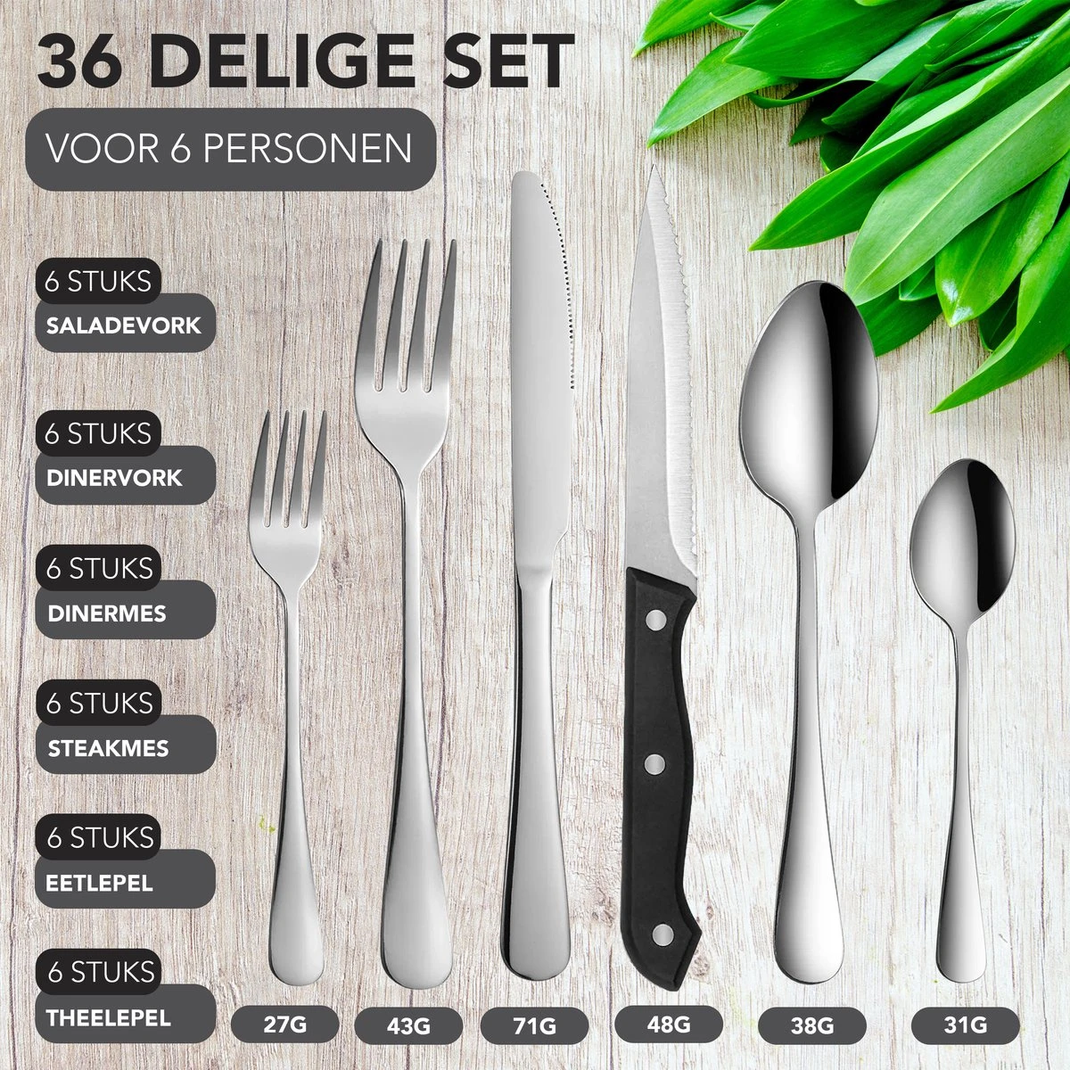 Achaté Bestekset 6 Persoons - 36-delig - RVS - Lepels, Messen, Vorken En Steakmessen - Hoogwaardige Kwaliteit - Vaatwasser Bestendig - Zilver 4 Achaté Bestekset 6 Persoons - 36-delig - RVS - Lepels, Messen, Vorken En Steakmessen - Hoogwaardige Kwaliteit - Vaatwasser Bestendig - Zilver - Afbeelding 2