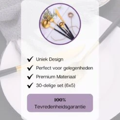 LuZana - Bestek Set Goud - 30-delig - Bestekset 6 Persoons - Goud/zwart - Bestek - Borden - Bestekset Zwart -Keukenproducten Winkel 1200x1200 756