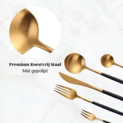LuZana - Bestek Set Goud - 30-delig - Bestekset 6 Persoons - Goud/zwart - Bestek - Borden - Bestekset Zwart -Keukenproducten Winkel 1200x1200 757