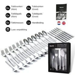 Deleca 6 Persoons Bestekset Deluxe (30-delig) - Vorken, Lepels En Messen - Vaatwasserbestendig - Gehamerd - Zilver / RVS -Keukenproducten Winkel 1200x1200 810