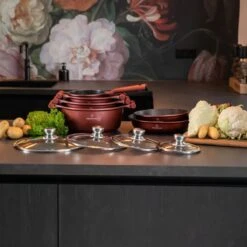 Herenthal Pannenset Inductie - Luxe 10-delige Koekenpan Inductie - Voor Alle Warmtebronnen - Pannen Met Glazen Deksels En Koudgrepen - Burgundy -Keukenproducten Winkel 1200x1200 96