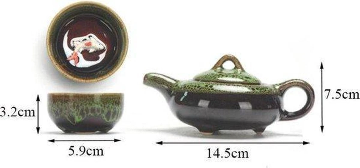 Merkloos Chinese Kung Fu Theeset Keramiek - Theepot Met 6 Kopjes - Koi Karper Design - Blauw 4 Merkloos Chinese Kung Fu Theeset Keramiek - Theepot Met 6 Kopjes - Koi Karper Design - Blauw - Afbeelding 2