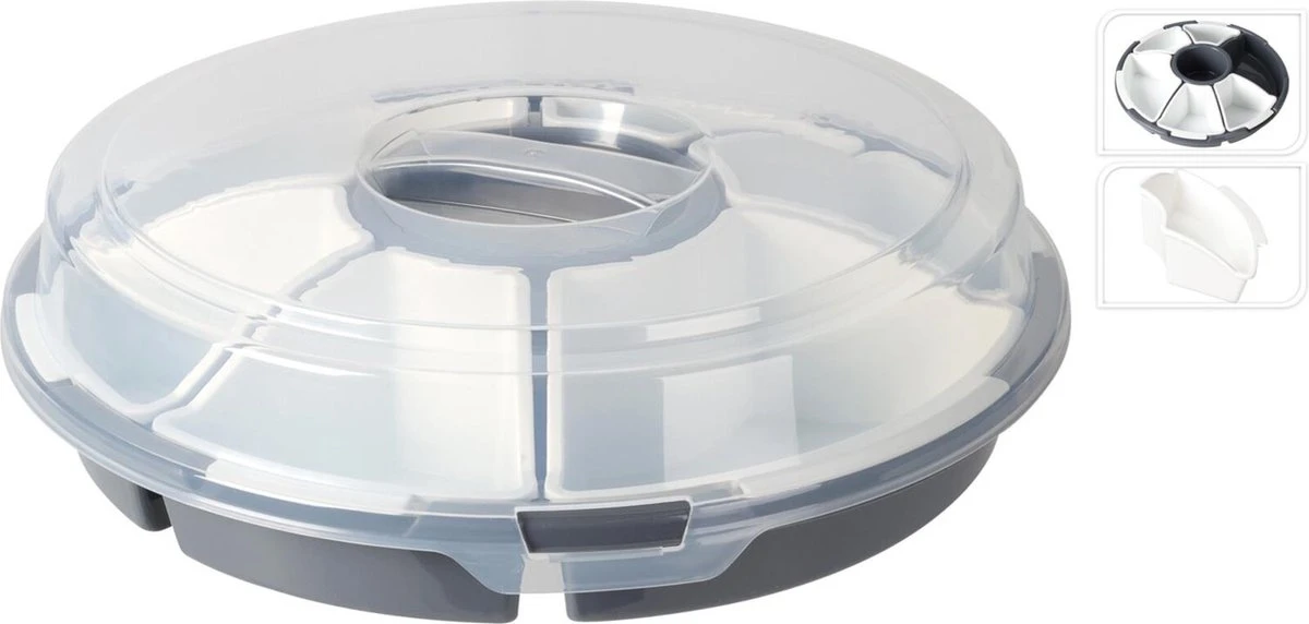 Merkloos Serveerschaal Met Vakverdeling En Deksel Kunststof Ø33xh9cm Grijs 3 Merkloos Serveerschaal Met Vakverdeling En Deksel Kunststof Ø33xh9cm Grijs