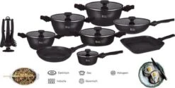 Royal Swiss® - Set Lot 33-delige - Pannenset Inductie - Steengoeden - Afneembare Handgreep - Glazen Deksel - Geschikt Voor Oven - PFAS-vrij + Keukengerei -Keukenproducten Winkel 1200x608