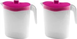 2x Waterkannen/sapkannen Met Roze Deksel 2,5 Liter 11 X 23 X 26 Cm Kunststof - Sapkannen/waterkannen/schenkkannen/limonadekannen