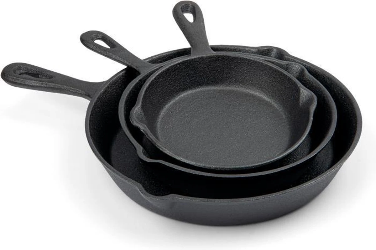 Gietijzeren Pannenset - Cast Iron Skillets - BBQ Skilletset 3 Gietijzeren Pannenset - Cast Iron Skillets - BBQ Skilletset