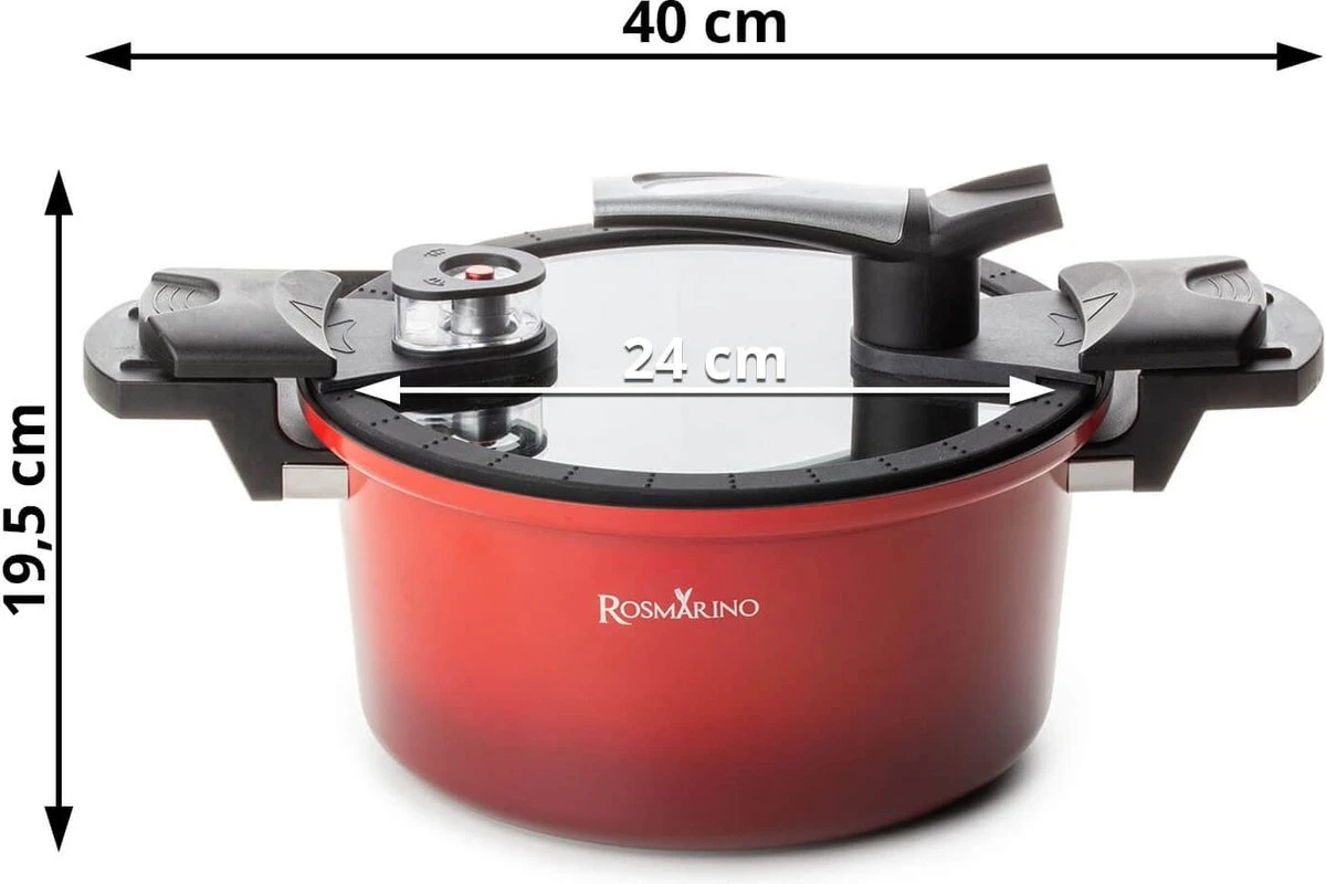 Rosmarino - Snelkookpan Met Glazen Deksel - Zwart - Ø24cm - 5 Liter - 100% PFAS & PFOA Vrij - Aluminium - Pressure Cooker - Non-stick Minerale Coating - Ergonomische Handgrepen - Geschikt Voor Alle Warmtebronnen 5 Rosmarino - Snelkookpan Met Glazen Deksel - Zwart - Ø24cm - 5 Liter - 100% PFAS & PFOA Vrij - Aluminium - Pressure Cooker - Non-stick Minerale Coating - Ergonomische Handgrepen - Geschikt Voor Alle Warmtebronnen - Afbeelding 3