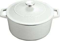 MOA Gietijzeren Braadpan - Inhoud 5,7 Liter - 26CM - Rond - Alle Warmtebronnen - Ook Voor Inductie - Gewicht 5,8 Kg - Wit - C26W