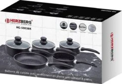 Herzberg HG-5003BK: 8 Pieces Marble Cookware Set - Black -Keukenproducten Winkel 1200x819